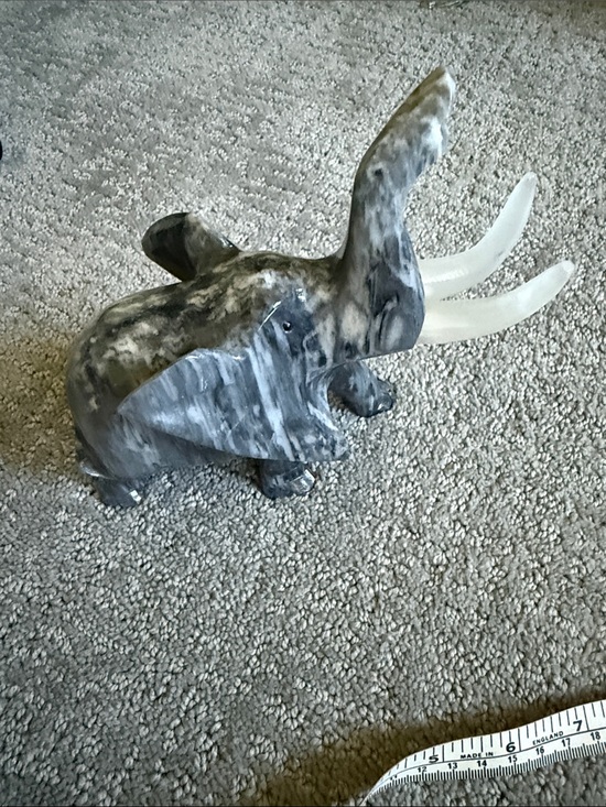 Other - Decorative Black Marble Elephant Figurine with White Tusks